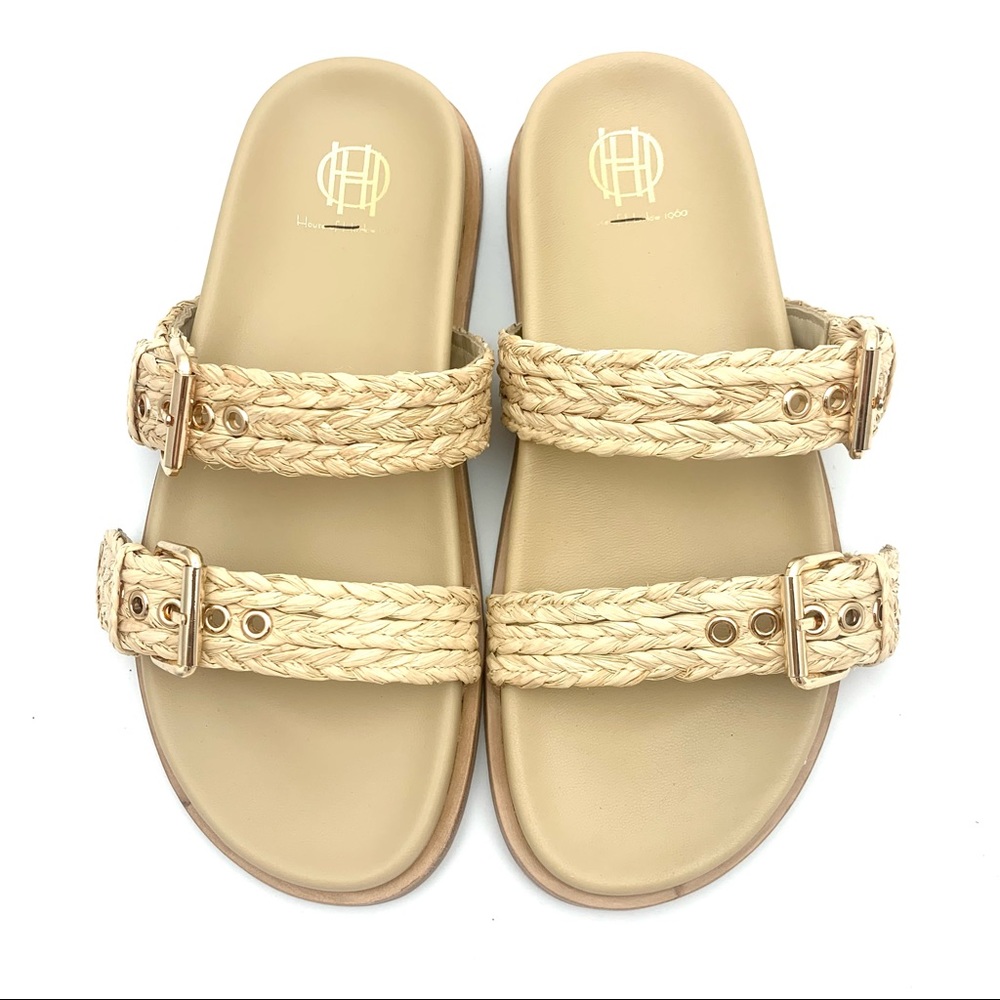NEW House of Harlow 1960 x Revolve Braided Raffia Slide Sandals